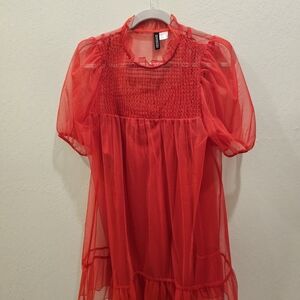H&M Red Sheer Ruffled Top